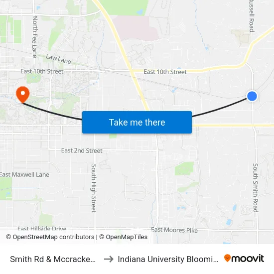 Smith Rd & Mccracken Way to Indiana University Bloomington map
