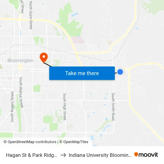 Hagan St & Park Ridge Rd to Indiana University Bloomington map
