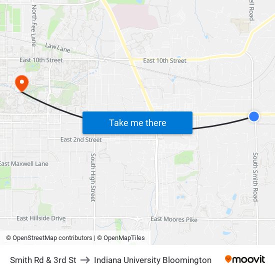 Smith Rd & 3rd St to Indiana University Bloomington map