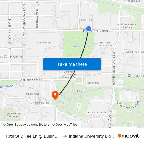 10th St & Fee Ln @ Business School to Indiana University Bloomington map