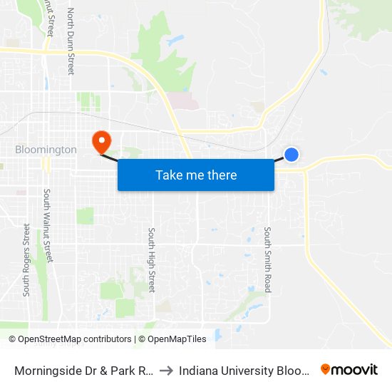 Morningside Dr & Park Ridge Rd to Indiana University Bloomington map