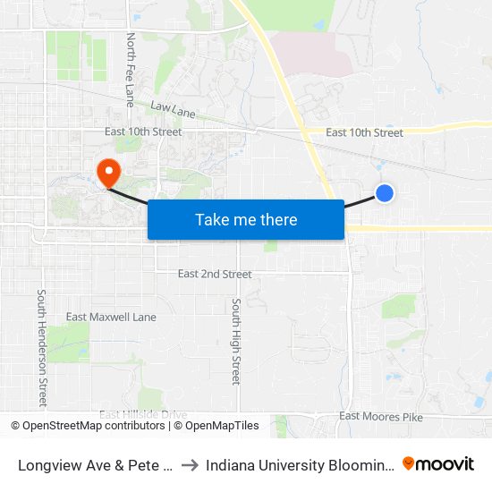 Longview Ave & Pete Ellis to Indiana University Bloomington map