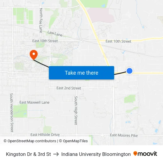 Kingston Dr & 3rd St to Indiana University Bloomington map