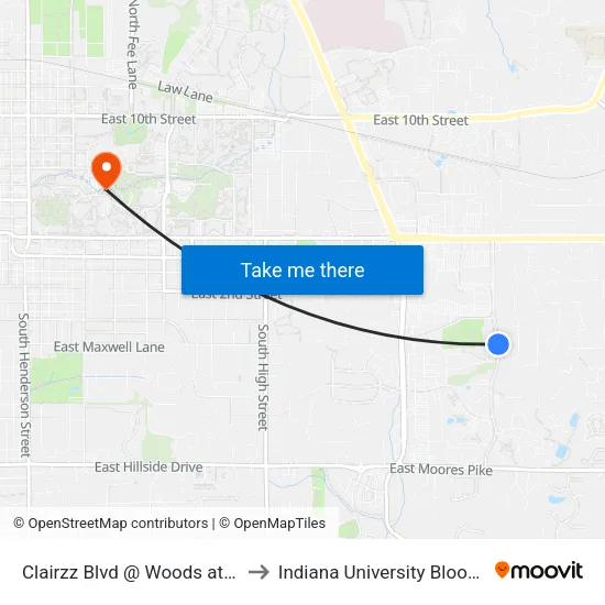 Clairzz Blvd @ Woods at Latimer to Indiana University Bloomington map