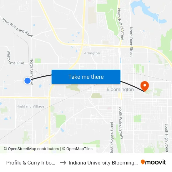 Profile & Curry Inbound to Indiana University Bloomington map