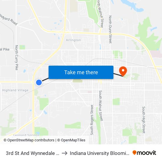 3rd St And Wynnedale Drive to Indiana University Bloomington map