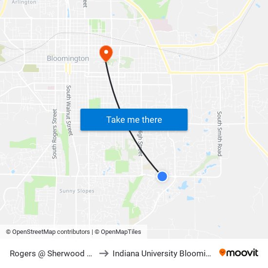 Rogers @ Sherwood Oaks to Indiana University Bloomington map