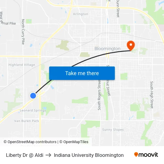 Liberty Dr @ Aldi to Indiana University Bloomington map