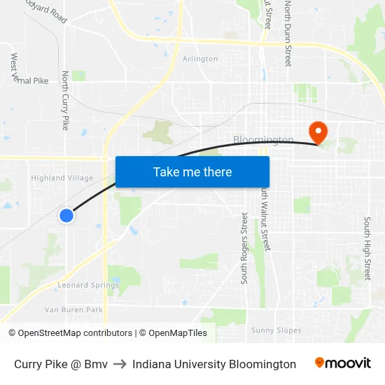 Curry Pike @ Bmv to Indiana University Bloomington map