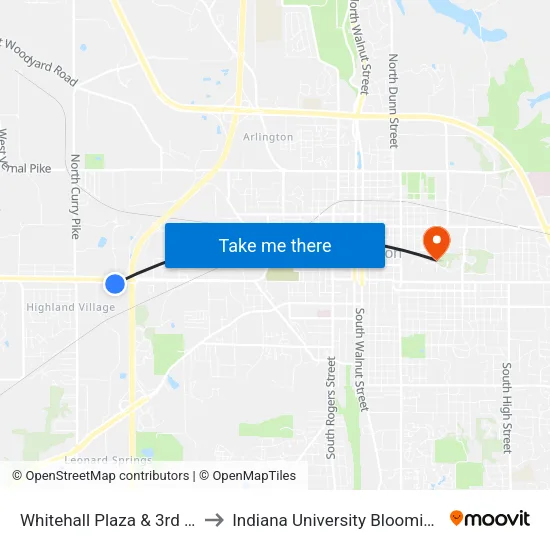 Whitehall Plaza & 3rd St Ib to Indiana University Bloomington map