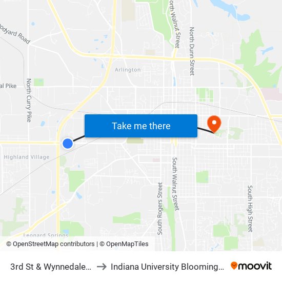 3rd St & Wynnedale Dr to Indiana University Bloomington map