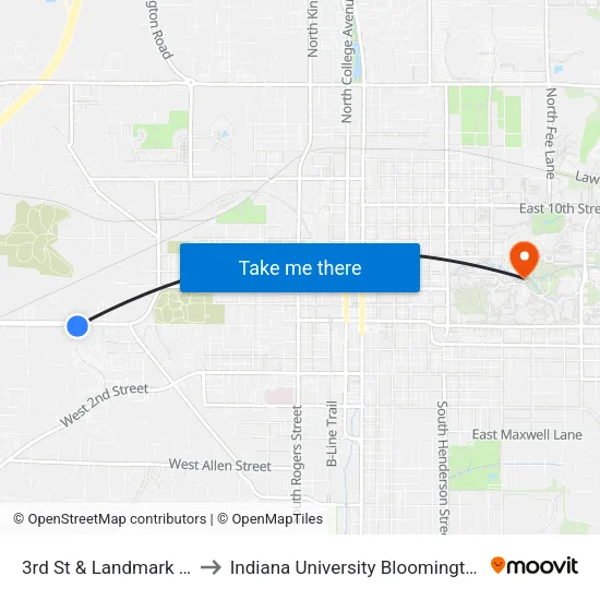 3rd St & Landmark Ib to Indiana University Bloomington map