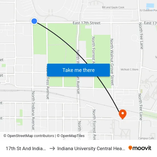 17th St And Indiana Ave to Indiana University Central Heating Plant map