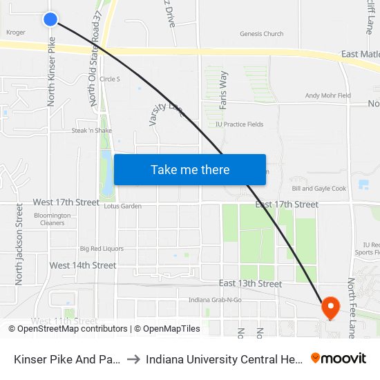 Kinser Pike And Parrish Rd to Indiana University Central Heating Plant map