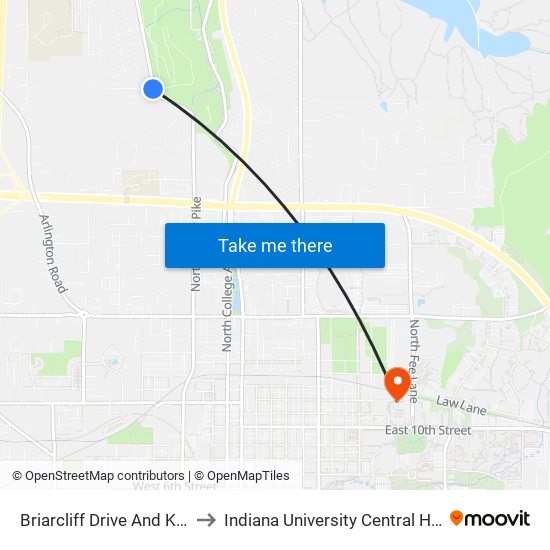 Briarcliff Drive And Kinser Pike to Indiana University Central Heating Plant map