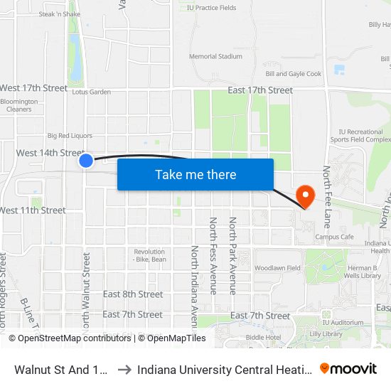 Walnut St And 14th St to Indiana University Central Heating Plant map