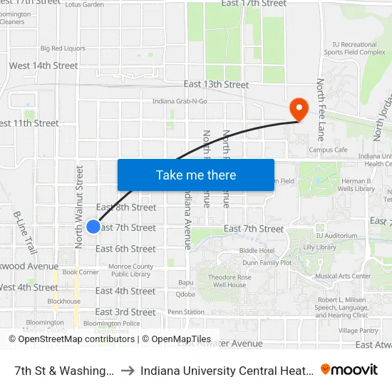 7th St & Washington St to Indiana University Central Heating Plant map