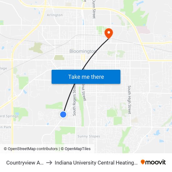 Countryview Apts to Indiana University Central Heating Plant map