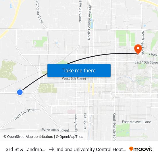 3rd St & Landmark Ave to Indiana University Central Heating Plant map