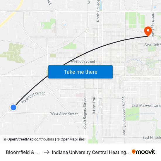 Bloomfield & Cory to Indiana University Central Heating Plant map