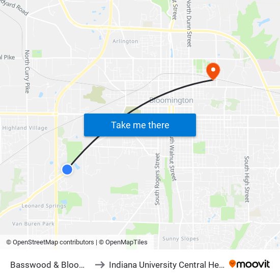 Basswood & Bloomfield Rd to Indiana University Central Heating Plant map