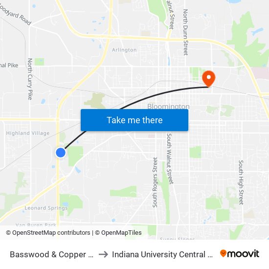 Basswood & Copper Beach Way to Indiana University Central Heating Plant map