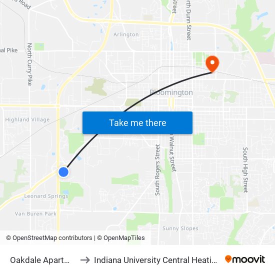 Oakdale Apartments to Indiana University Central Heating Plant map