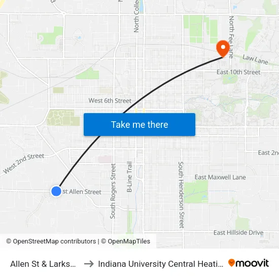 Allen St & Larkspur Ln to Indiana University Central Heating Plant map