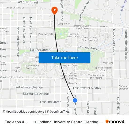 Eagleson & 2nd to Indiana University Central Heating Plant map