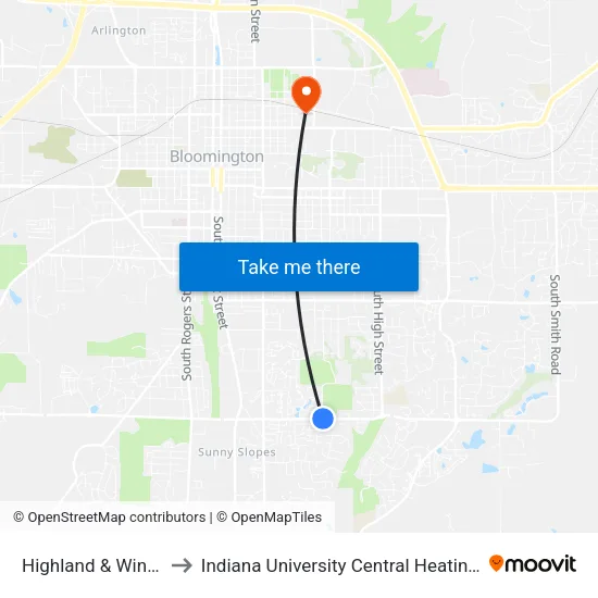 Highland & Winslow to Indiana University Central Heating Plant map