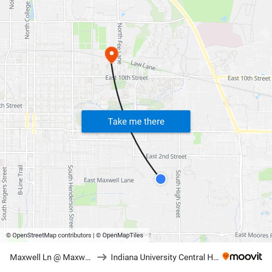 Maxwell Ln @ Maxwell Terrace to Indiana University Central Heating Plant map