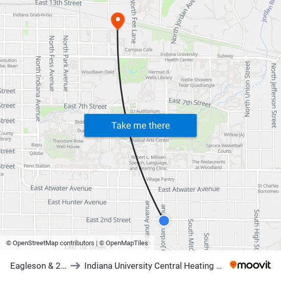 Eagleson & 2nd to Indiana University Central Heating Plant map