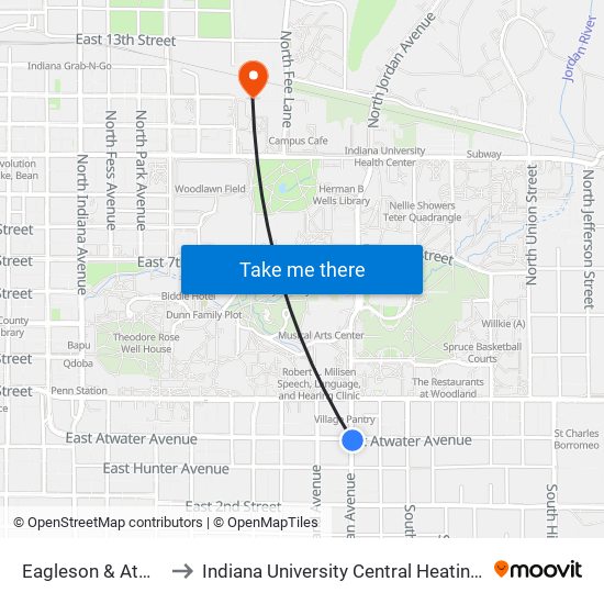 Eagleson & Atwater to Indiana University Central Heating Plant map