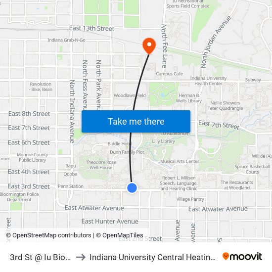 3rd St @ Iu Biology to Indiana University Central Heating Plant map