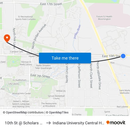 10th St @ Scholars Quad Apts to Indiana University Central Heating Plant map