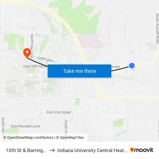 10th St & Barrington Dr to Indiana University Central Heating Plant map