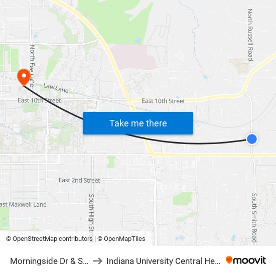 Morningside Dr & Smith Rd to Indiana University Central Heating Plant map