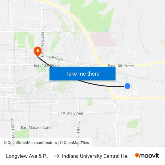 Longview Ave & Pete Ellis to Indiana University Central Heating Plant map