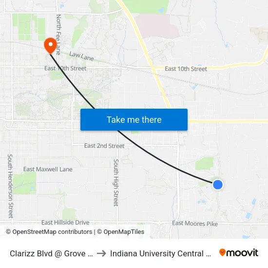 Clarizz Blvd @ Grove at Latimer to Indiana University Central Heating Plant map