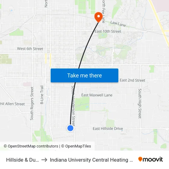 Hillside & Dunn to Indiana University Central Heating Plant map