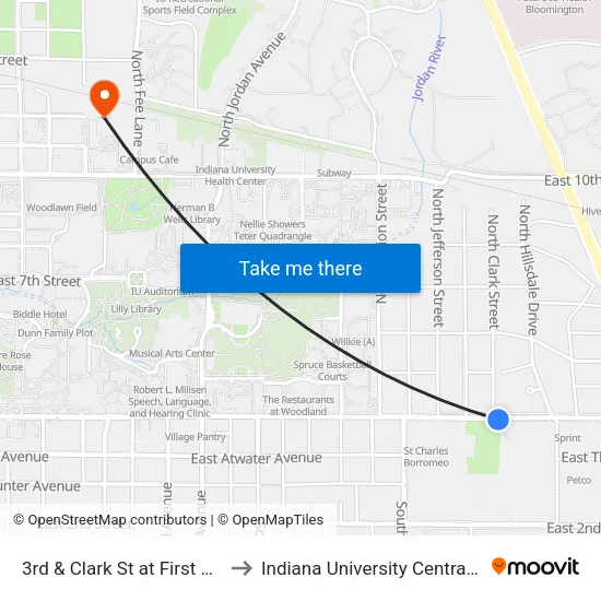 3rd & Clark St at First United Church to Indiana University Central Heating Plant map