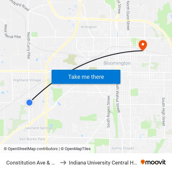 Constitution Ave & Curry Pike to Indiana University Central Heating Plant map