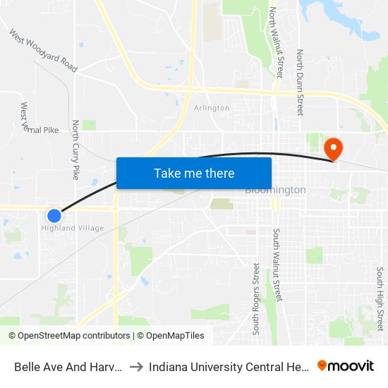 Belle Ave And Harvey Drive to Indiana University Central Heating Plant map