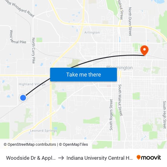 Woodside Dr & Apple Tree Ct to Indiana University Central Heating Plant map