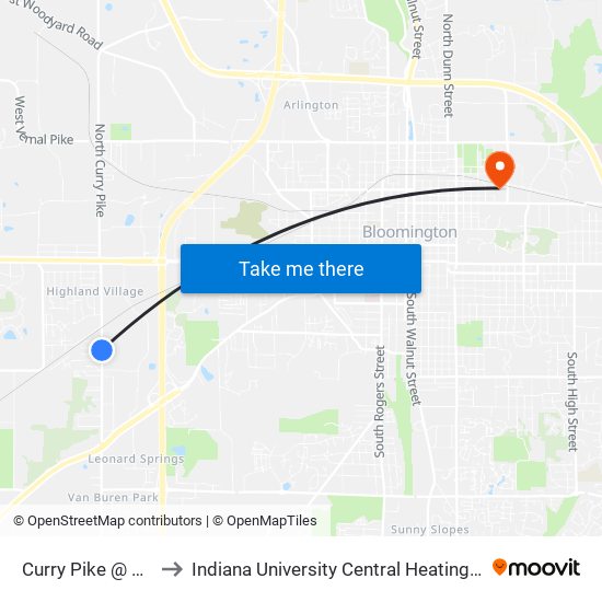Curry Pike @ Bmv to Indiana University Central Heating Plant map