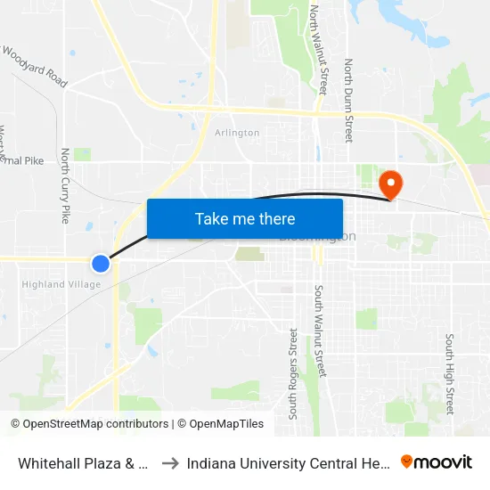 Whitehall Plaza & 3rd St Ib to Indiana University Central Heating Plant map