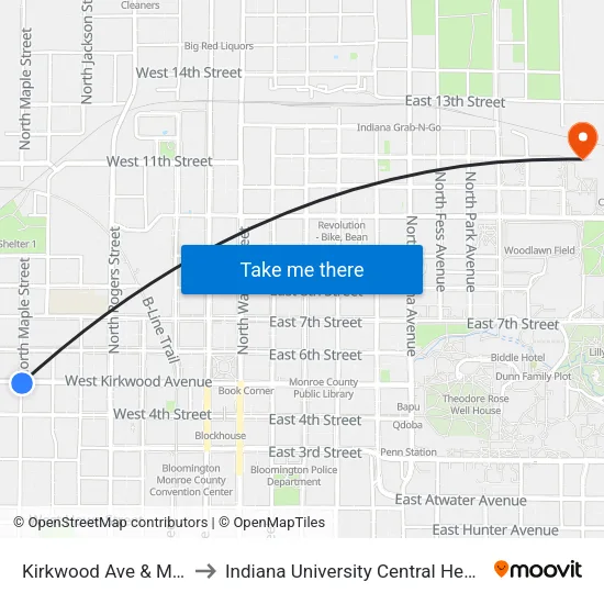 Kirkwood Ave & Maple St to Indiana University Central Heating Plant map
