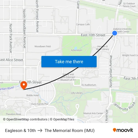 Eagleson & 10th to The Memorial Room (IMU) map