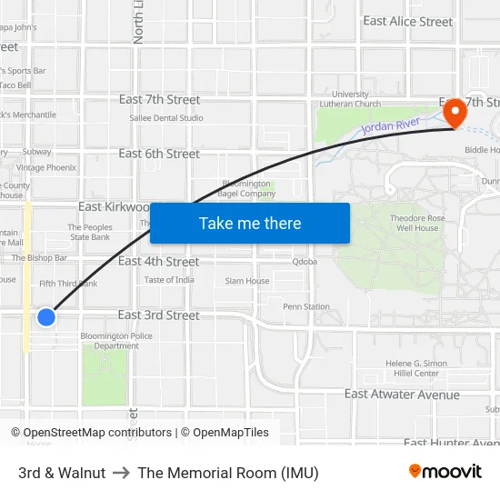 3rd & Walnut to The Memorial Room (IMU) map