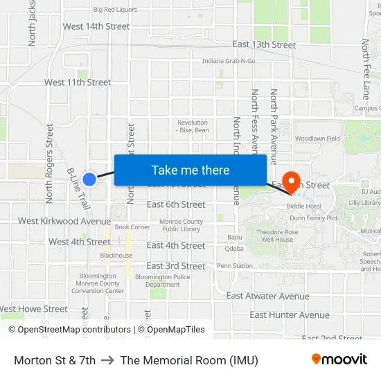 Morton St & 7th to The Memorial Room (IMU) map